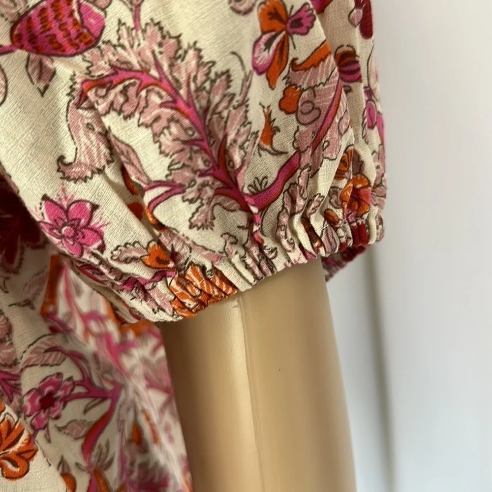 Knox Rose White Top Blouse Floral Pink Red Orange Flutter Sleeve - Picture 6 of 7